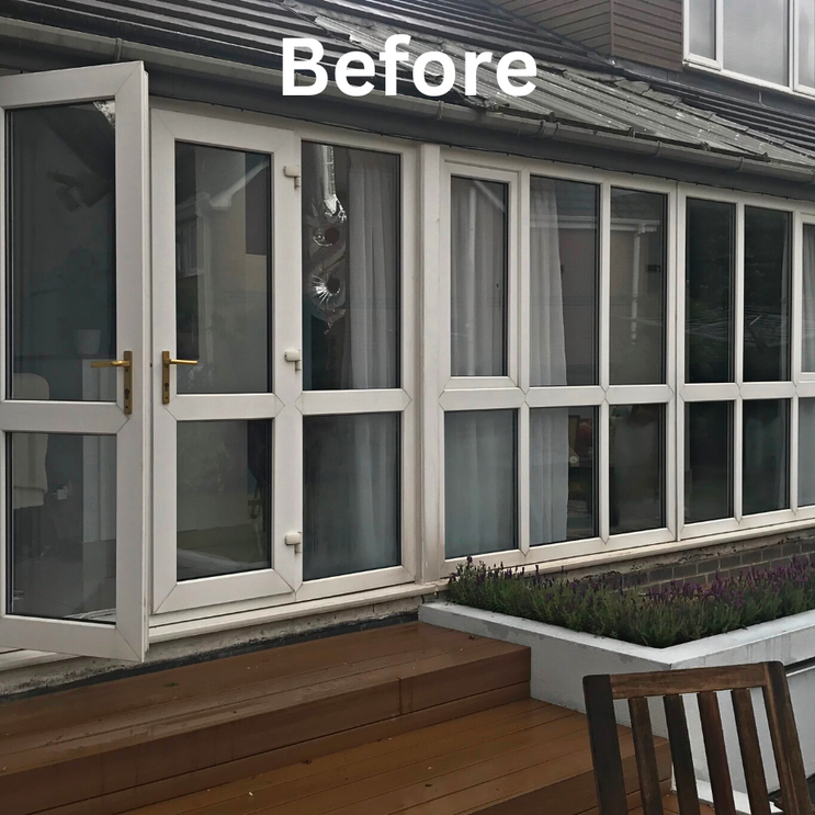 before image of a bungalow's windows and doors