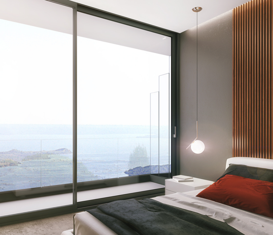 sliding doors in bedroom on the balcony